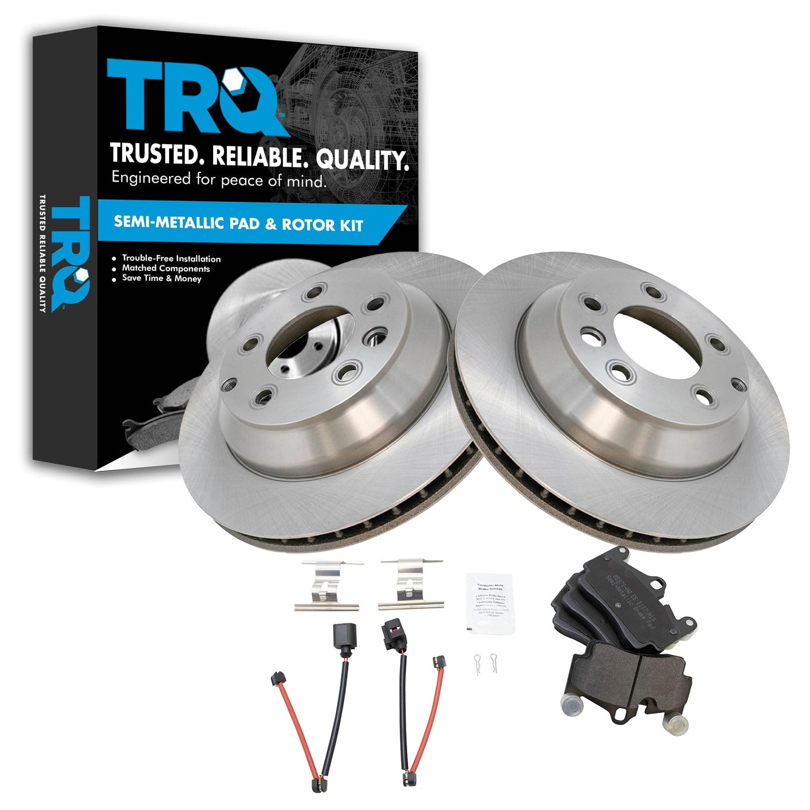 TRQ Rear Brake Pad and Rotor Set Semi Metallic Vented Rotors 330mm Diameter