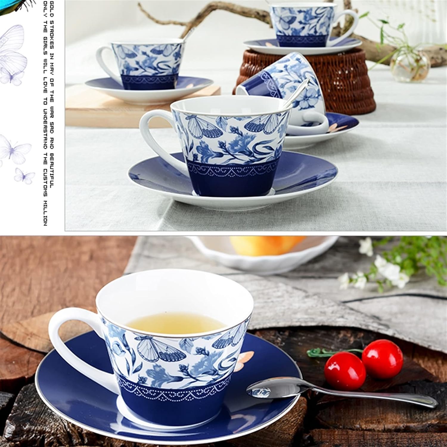 Cup & Saucer Sets European Style Afternoon Tea Coffee Cup Creative Fruit Tea Cup Coffee Cup Dish Set,