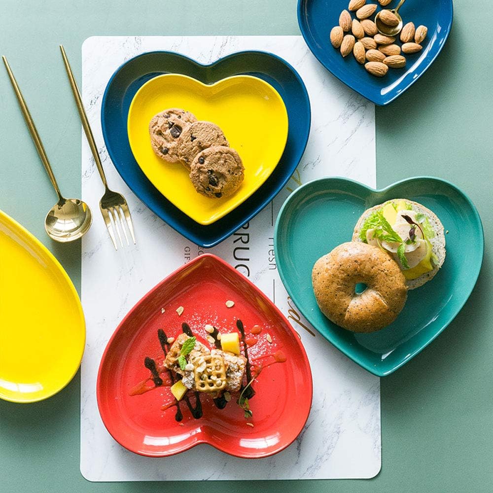 FUYU 2pcs Colorful Heart Shaped Ceramic Dinner & Dessert Plates