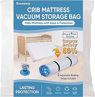 Crib Mattress Vacuum Bag, Protect & Compress Crib Mattress by 80%,Heavy Duty Zippered Crib Mattress Storage Bag for Moving Crib & Crib Storage, Infant Mattress Storage Bag