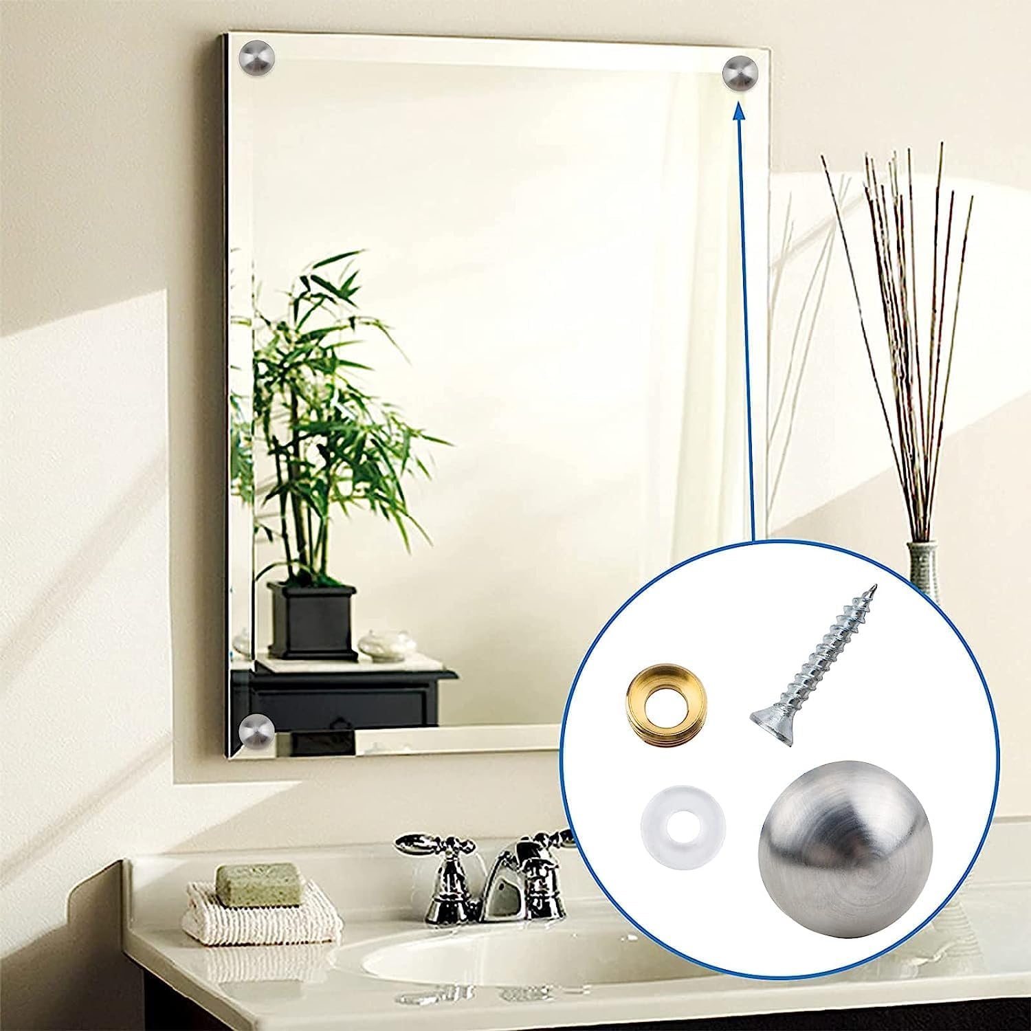 VIGANI Mirror Screws,Decorative Cap,Cap Nail,20 Sets Mirror Screws, 18mm 304 Stainless Steel Mirror Nails with Decorative Caps Covers