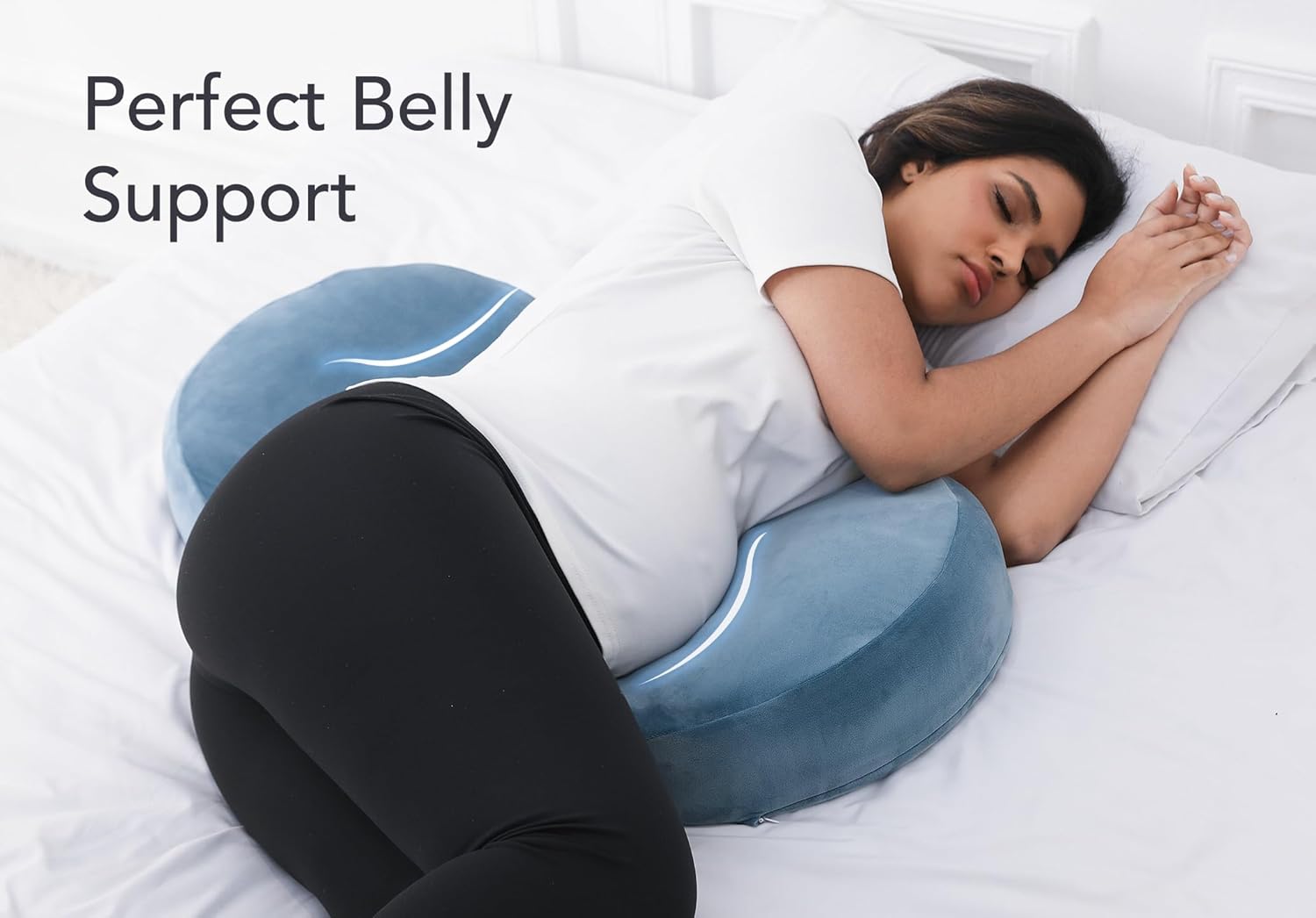 Pregnancy Pillow for Sleeping Memory Foam Maternity Pillow for Side Sleepers, Adjustable Organic Cotton Travel Wedge Pillow Support for Back, Belly, and HIPS for Pregnant Women, Navy Blue