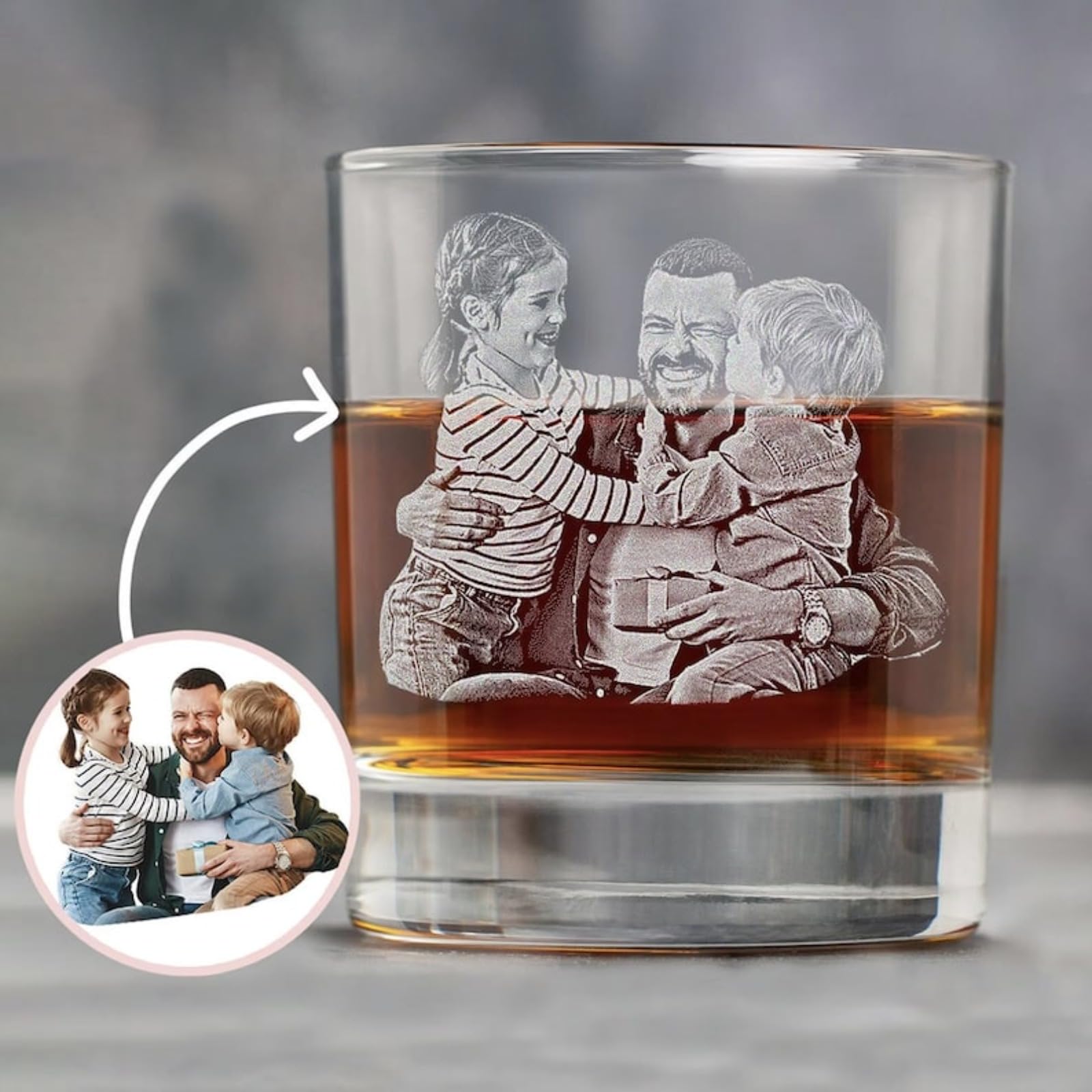 Vasos de whisky personalizados, foto grabada y nombre, vasos de whisky personalizados para hombres y padres, regalo personalizado para maridos, novio, padrinos de boda (4 piezas)