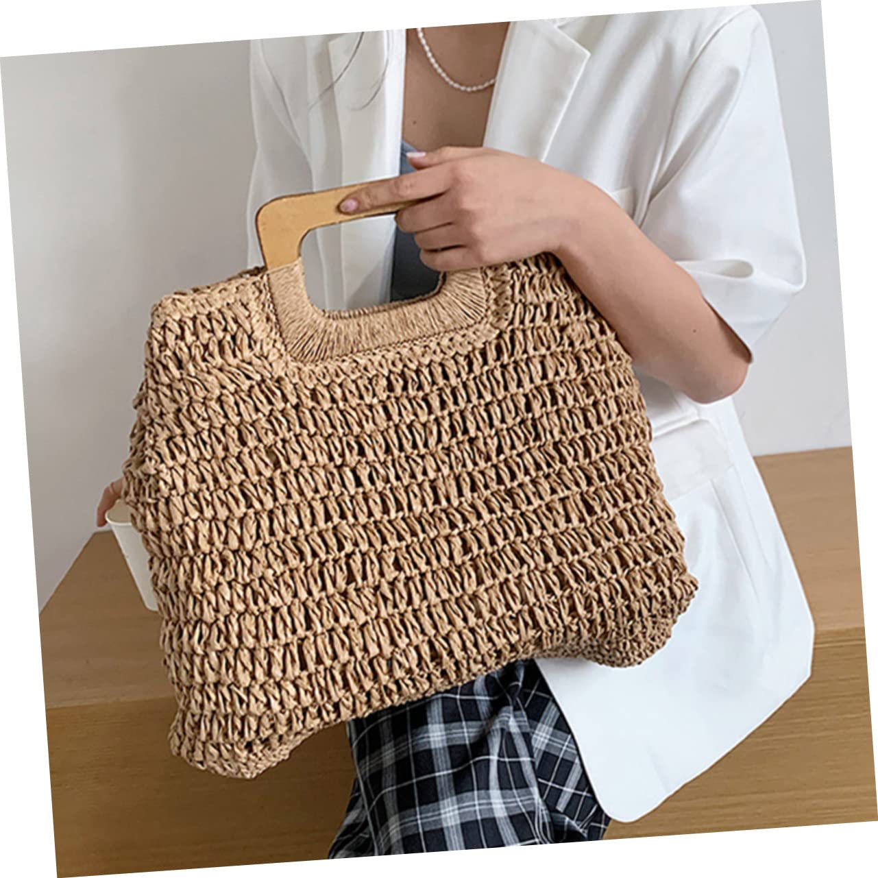 GALPADA Bolso Playero Grande de Paja Khaki Tejido a Mano para Mujer