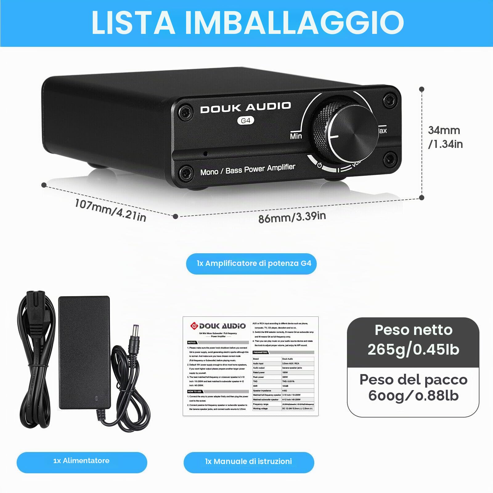 Mini subwoofer/amplificatore di frequenza monocanale “Full Mono Power”