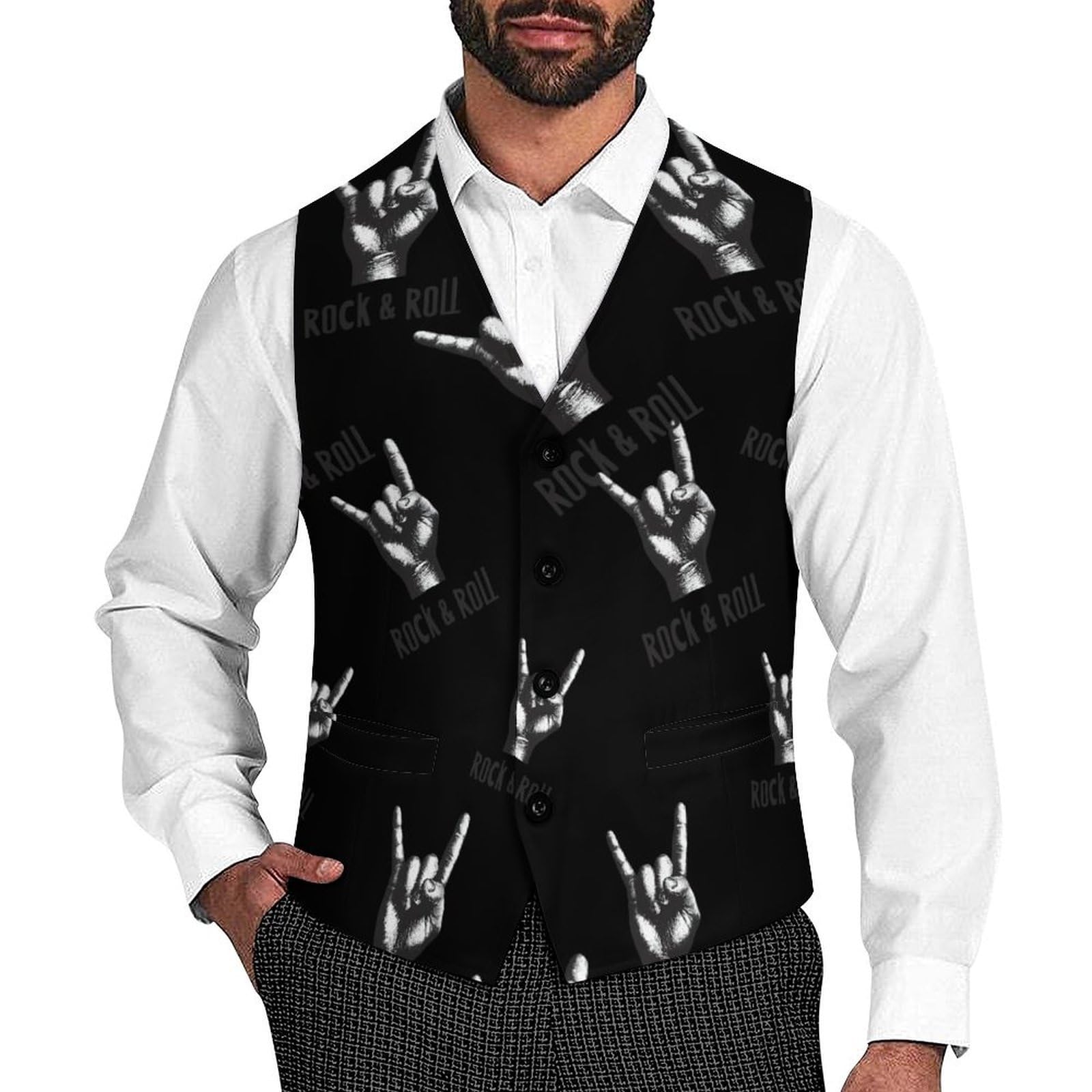 Rock and Roll - Gilet casual da uomo con 2 tasche | Slim Fit Gilet Gilet Business Formale Gemelli Vestito