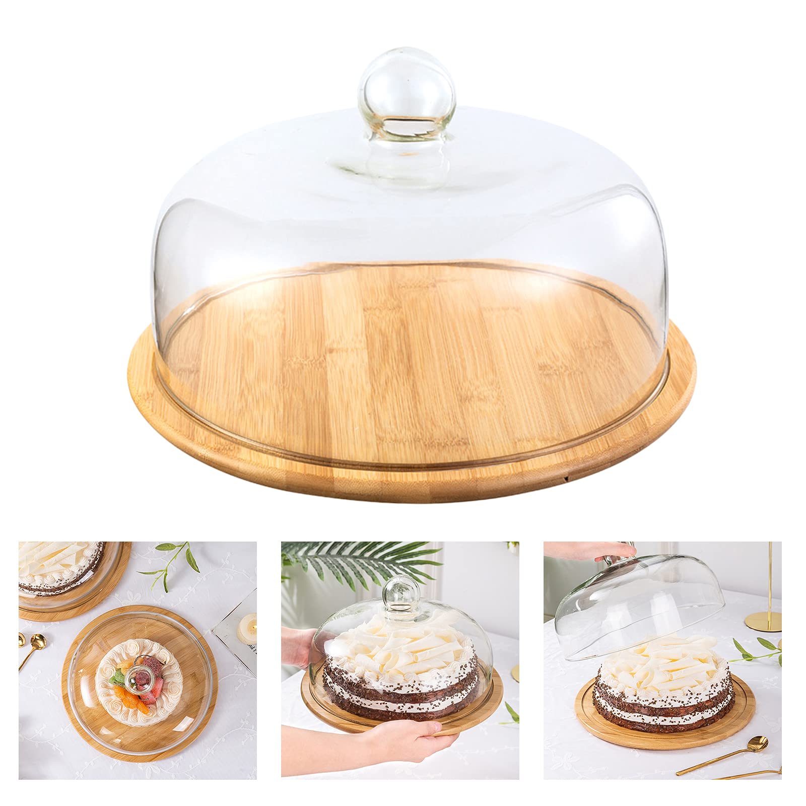 Bandeja de cristal para servir con cúpula para queso, soporte para tartas, magdalenas, pan, frutas, con cubierta de cúpula, 26 cm