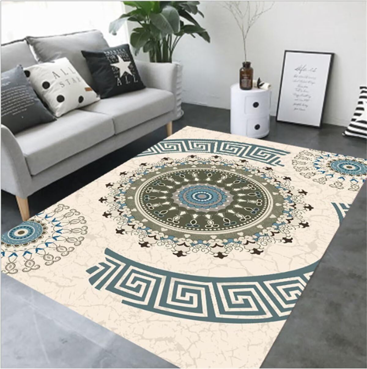 Tapis de chambre ado et salon géométrique gris-bleu 80x120cm