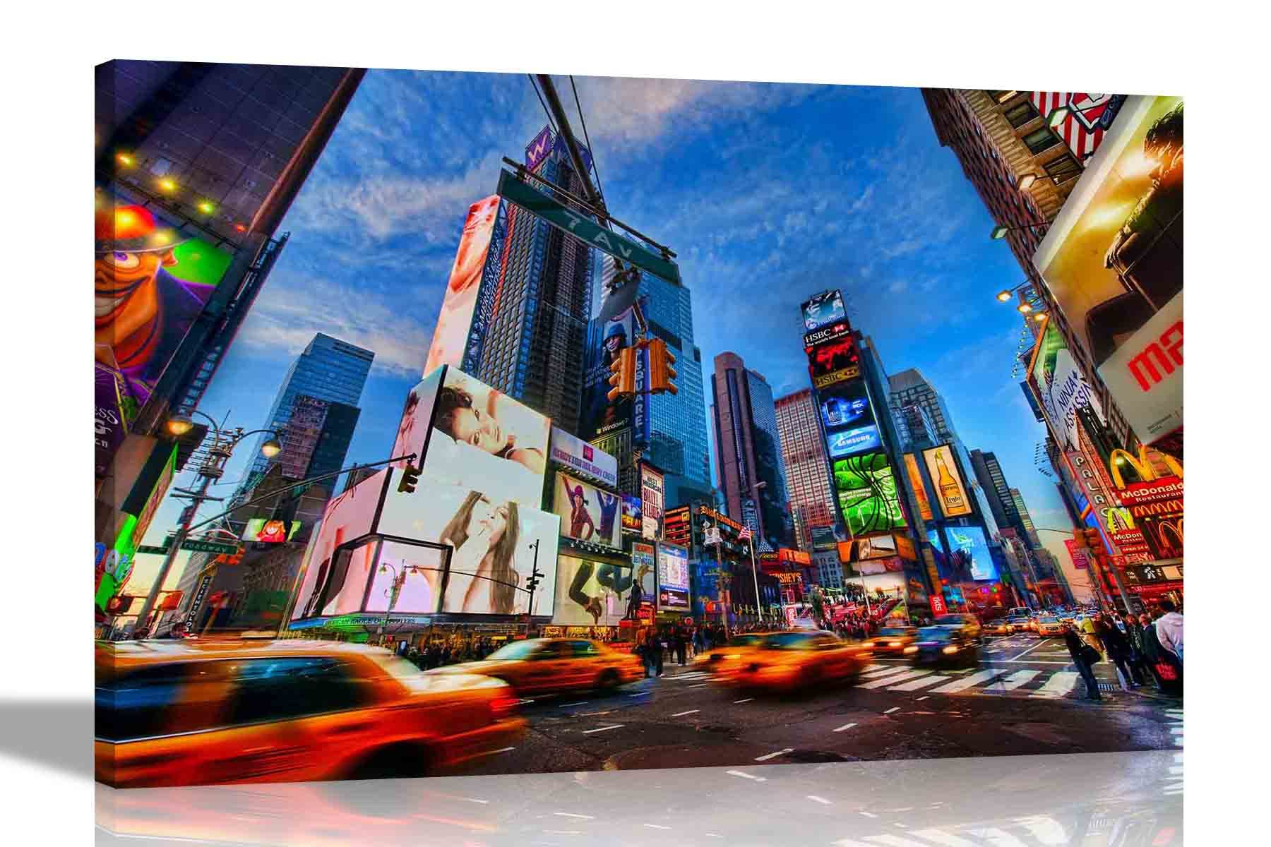 Artley Prints Multicoloured Iconic Times Square New York City Canvas Prints City Wall Art Pictures Home Office Decor Framed Posters Cityscape Artwork Extra Large 101 X 76Cm (40 X 30 Inches)