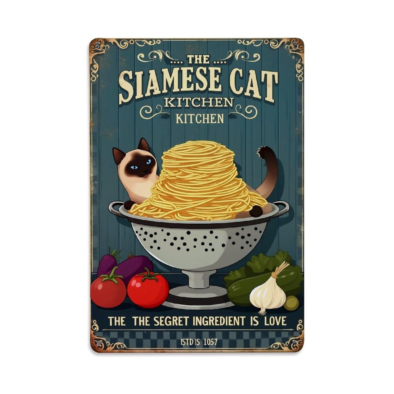 Jdfenggu Vintage Siamese Cat Kitchen Poster Art Retro Metal Tin Sign, Metal Poster For Bar, Home, Man Cave, Kitchen, Laundry Room Art Decor 8X12 Inch