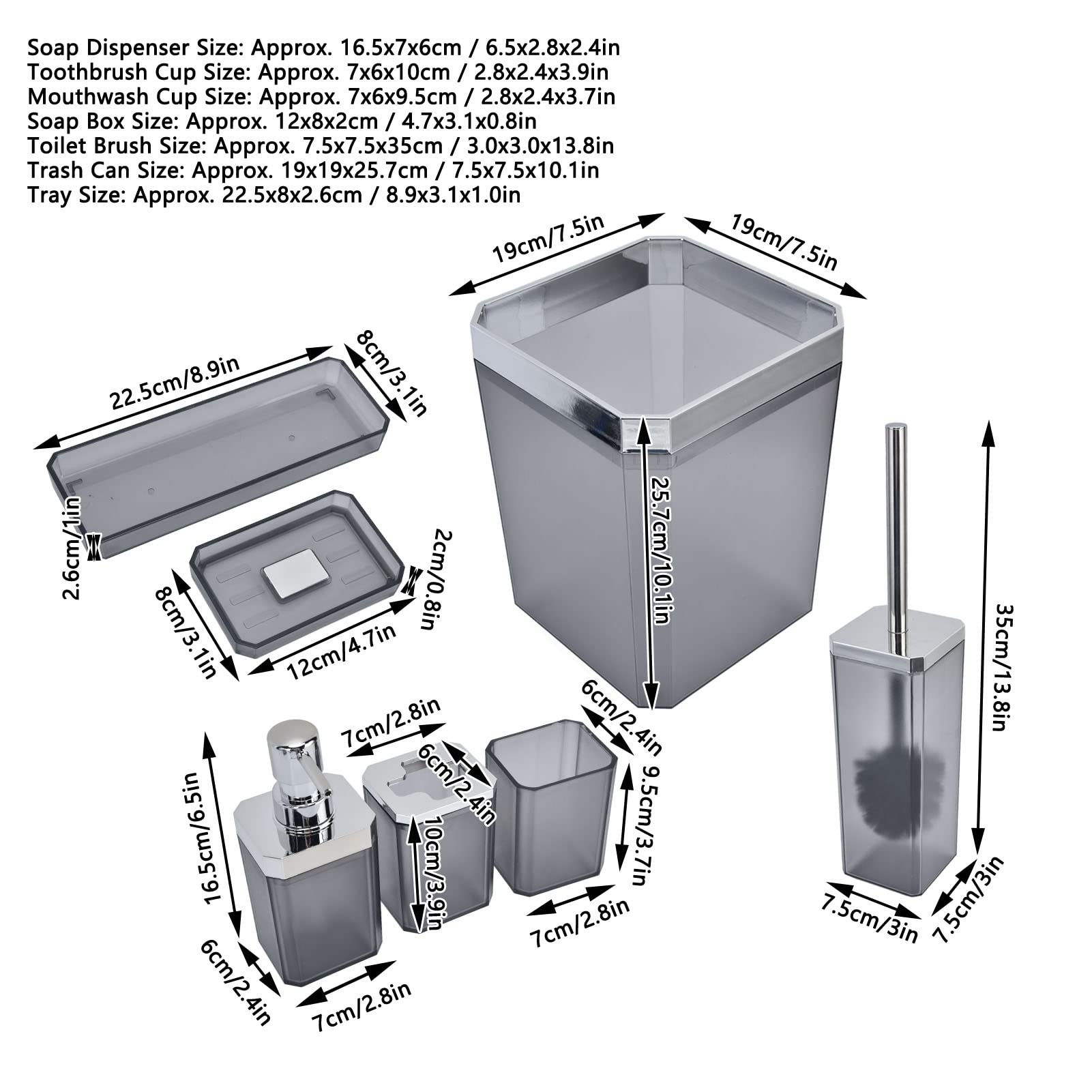 Juego de accesorios de baño de 7 piezas, dispensador de jabón, soporte para cepillo de dientes, taza de dientes, bandeja de jabón, soporte para cepillo de inodoro, cubo de basura, diseño de spa