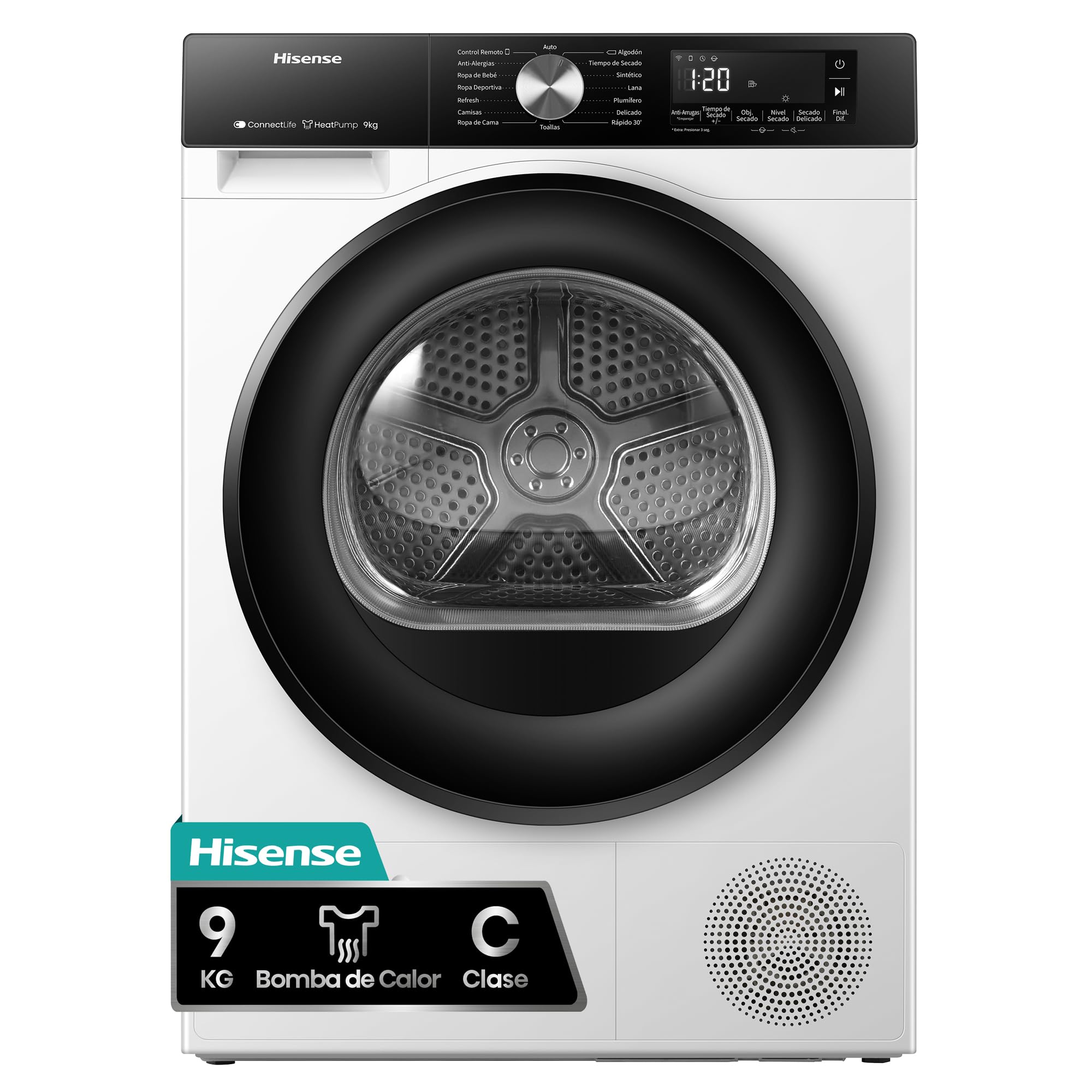 Hisense DH3S902BW3 – Dryer, 9 kg, Auto Dry Drying, Quick Dry, Anti Wrinkle Drying, Allergy Care Drying, Anti Tangle Drying, Drying Rack, White