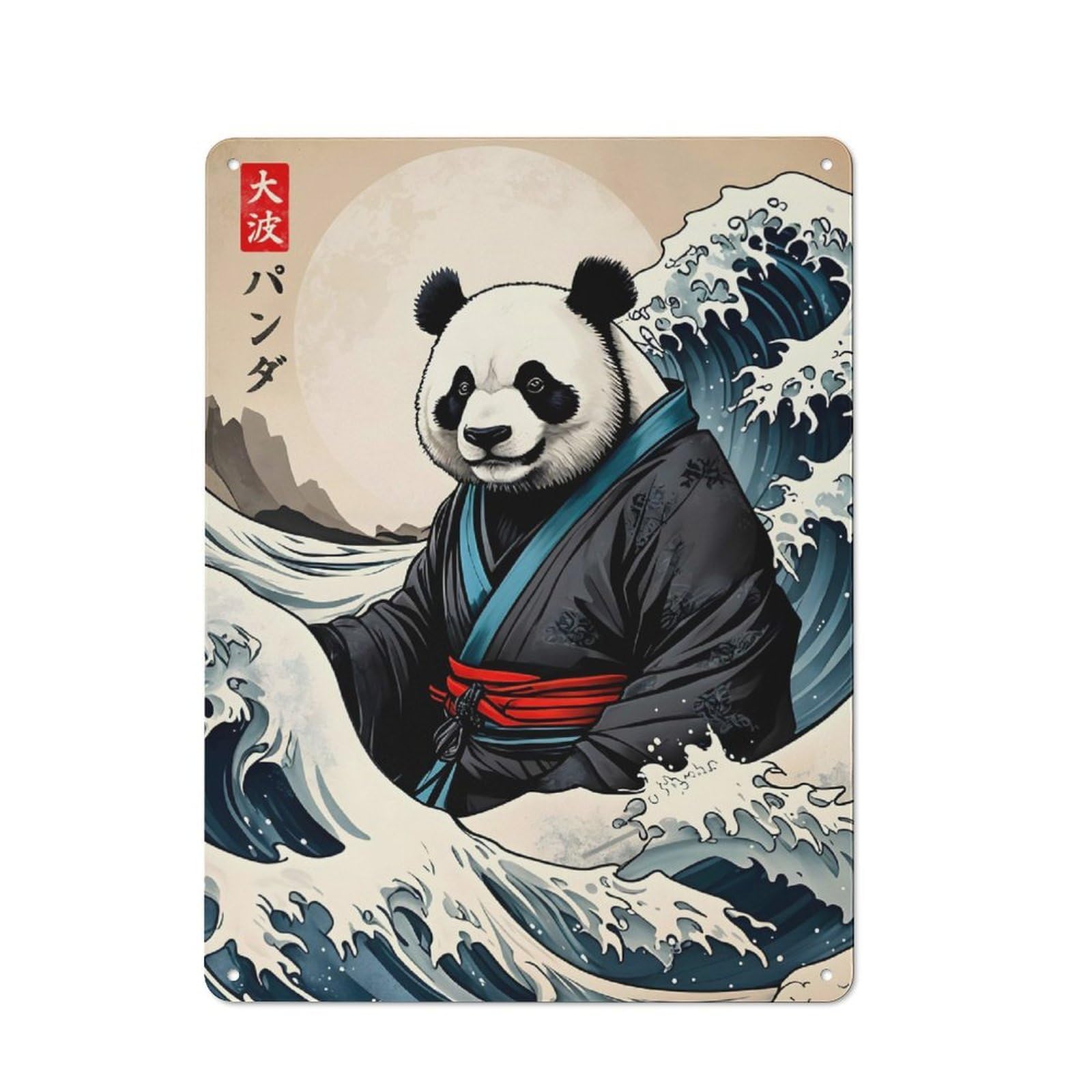 Junmoney Great Wave Of Panda Classic Metal Wall Plaque 40X30cm Featuring Creative Space Decor For Workspace, Cafe, Shop Or Desk Area