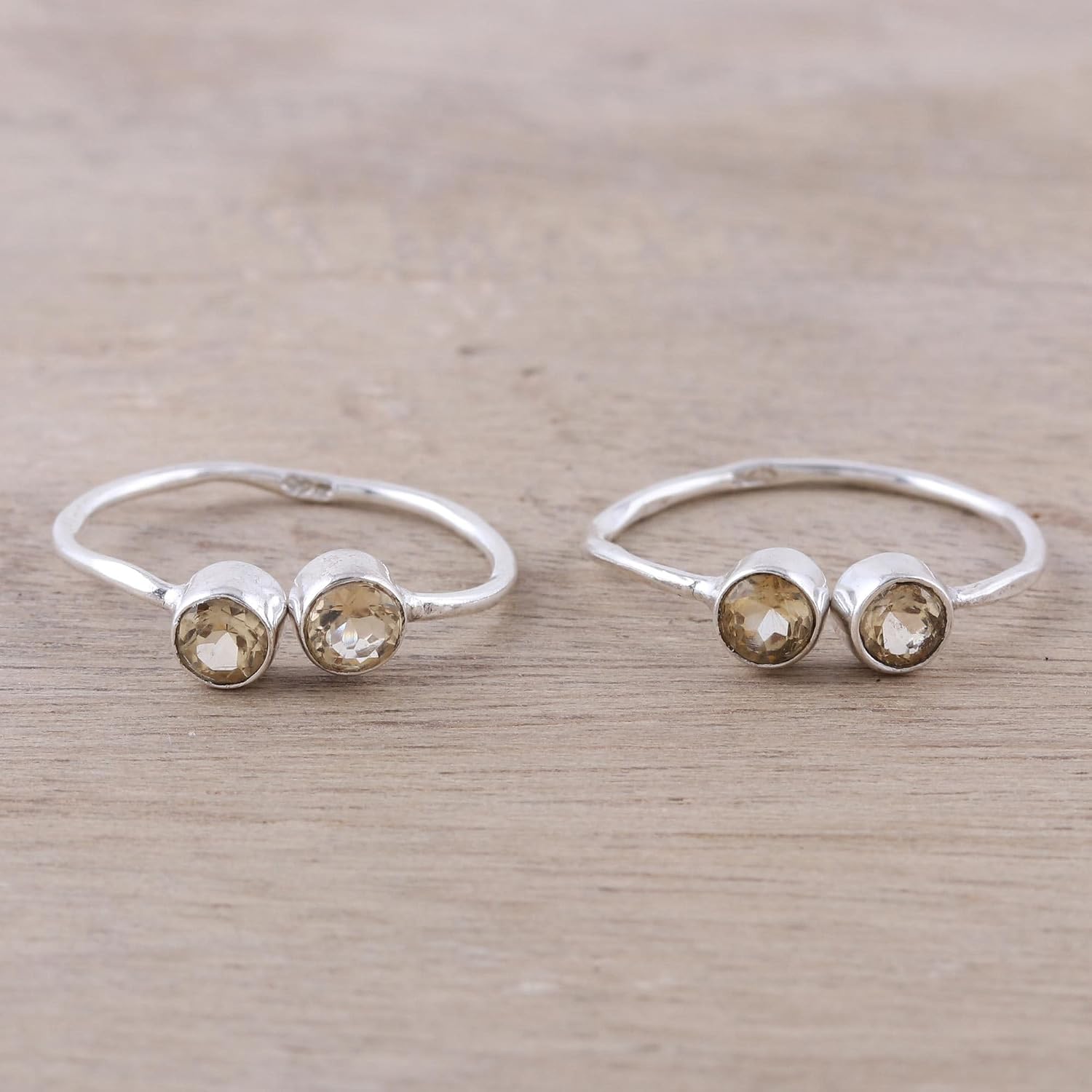 NOVICA Artisan Handmade Citrine Toe Rings Sparkling Crafted India Sterling Silver Wrap Birthstone [ 0.2 in L x 0.5 in W x 0.1 in D Band Width 1 mm W] ' Twin Elegance'