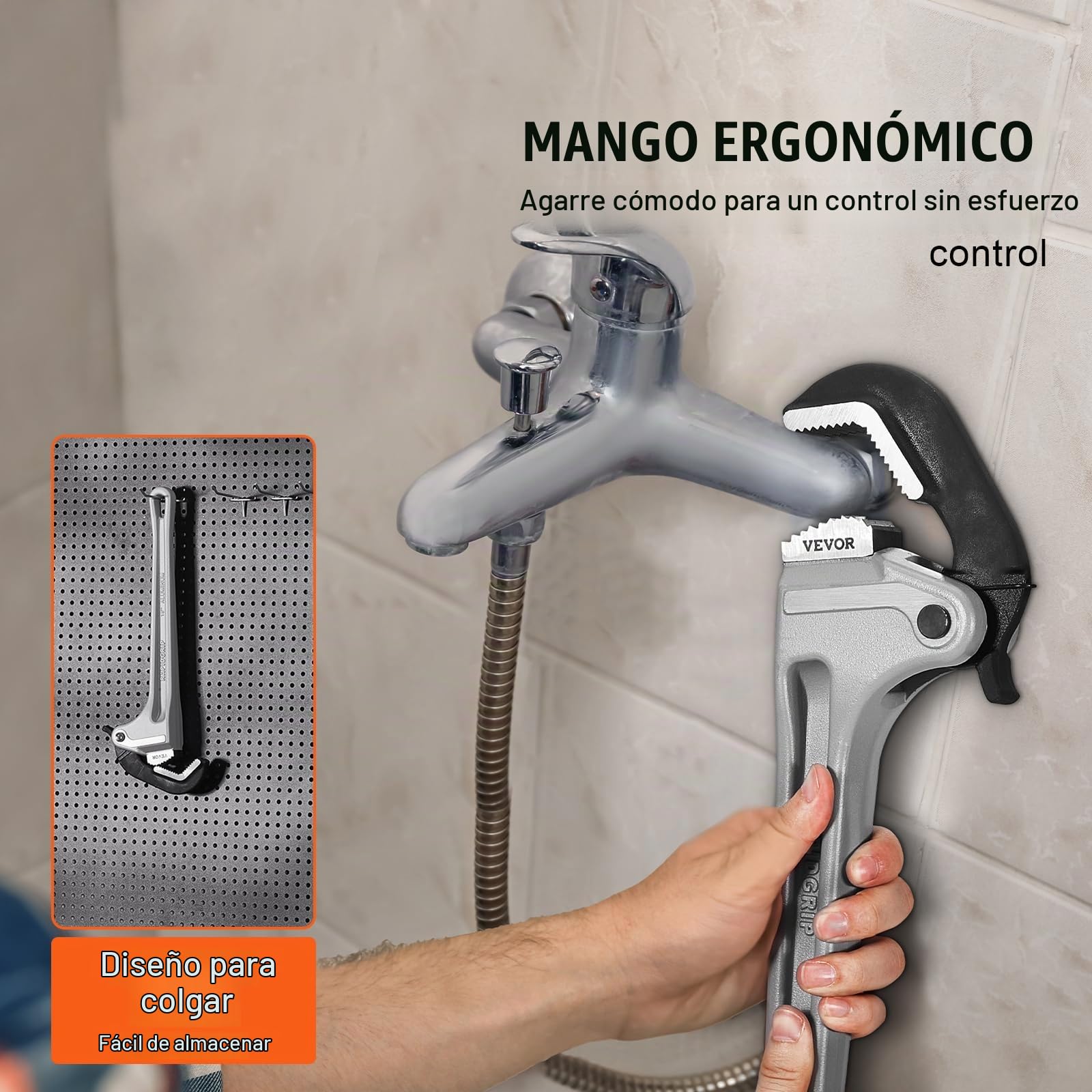 VEVOR Llave para Tubo Recto de Aluminio 457,2mm Llave para Plomería Ajustable con Mandíbula de Alta Resistencia Mango Ergonómico Fácil de Transportar para Tuberías de Agua, Reparaciones de Automóviles