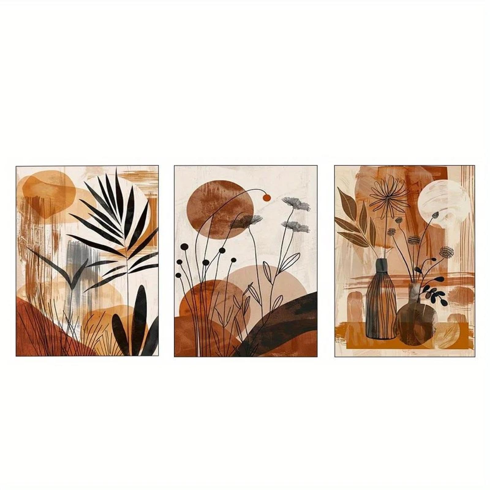Yocheng 3pcs, Home Decor Painting, Abstract Floral Wall Art, Bohemian Style Triptych Decoration, Canvas Print 60x80cmx3 No Frame