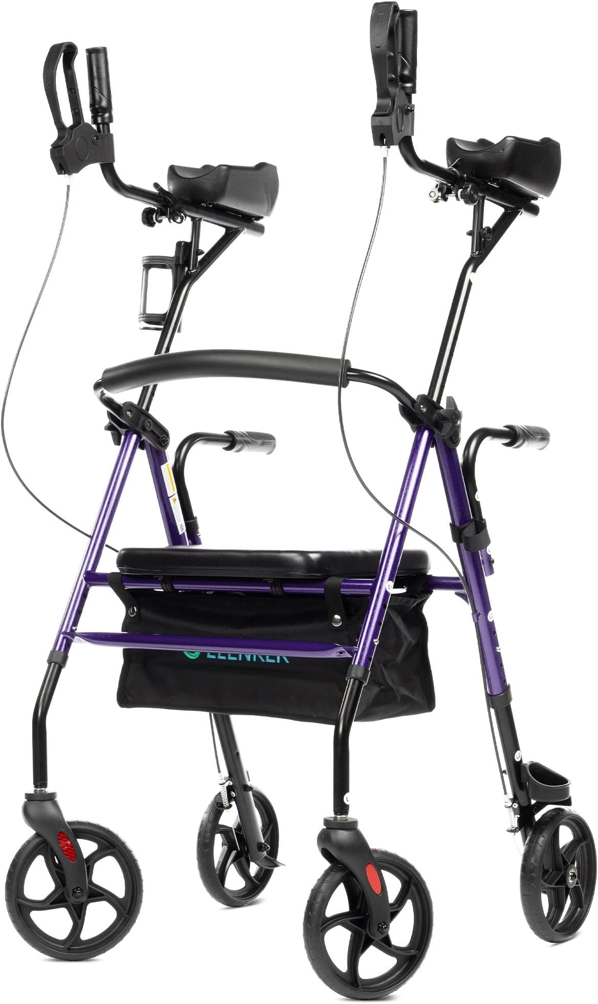 ELENKER Upright Walker, Stand Up Rollator Walker with Padded Seat and Backrest, Compact Folding, Fully Adjustment Frame for Seniors, Purple
