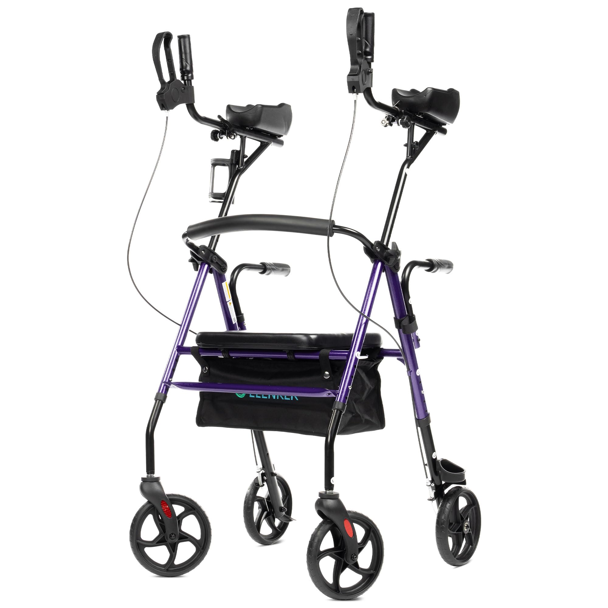 ELENKER Upright Walker, Stand Up Rollator Walker with Padded Seat and Backrest, Compact Folding, Fully Adjustment Frame for Seniors, Purple