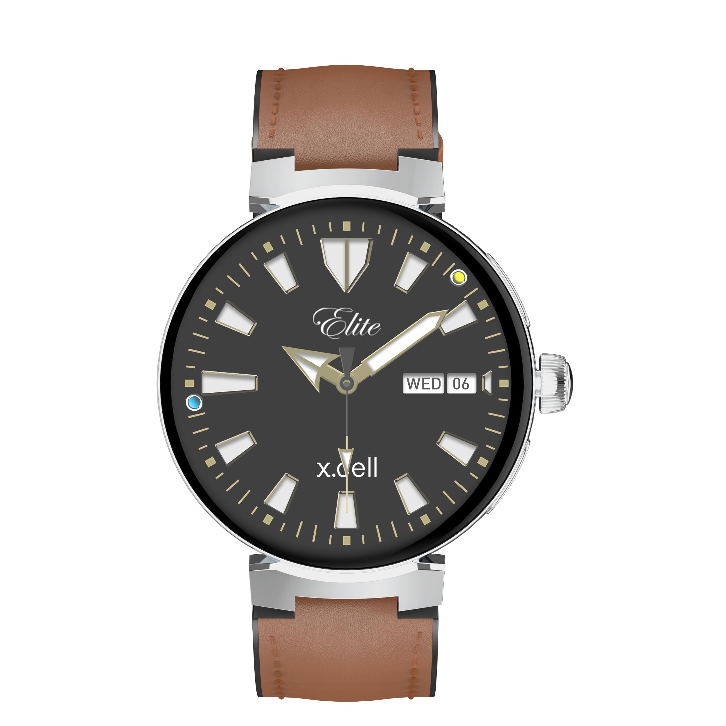 X.cellSmart Watch Elite 3 for Android and iphone, Arabic & Persian Interface, 7 days battery life, Fitness Tracker with Heart Rate/Blood Pressure/Oxygen Monitor- Brown Leather Strap