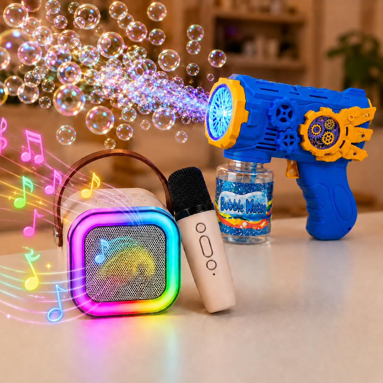 CHICKMAMA 3-in-1 Bubble Gun Toy + Mic & Speaker Set for Kids