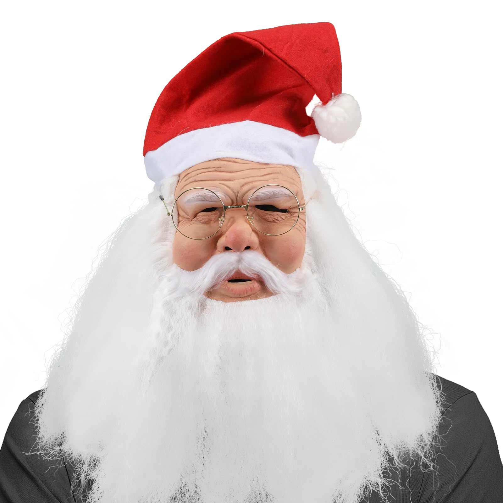 JoyFuncos Santa Claus Mask with Hat Beard Realistic Santa Face Mask Funny Old Man Costume Props for Christmas Adult Men Women Cosplay