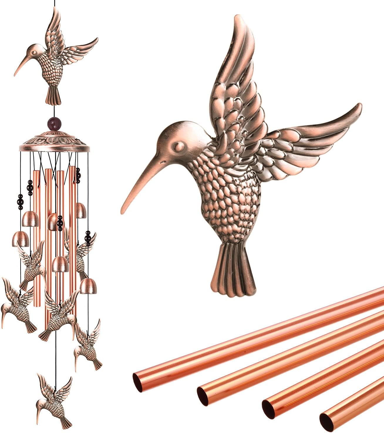 ME9UEHummingbird Wind Chimes Outdoor Decor, Mobile Hummingbird Wind Catcher, Metal Hummingbird Wind Bells for Home, Room, Yard, Patio, Festival, Garden Decoration, Gift for Mom, Gifts for Bird Lovers