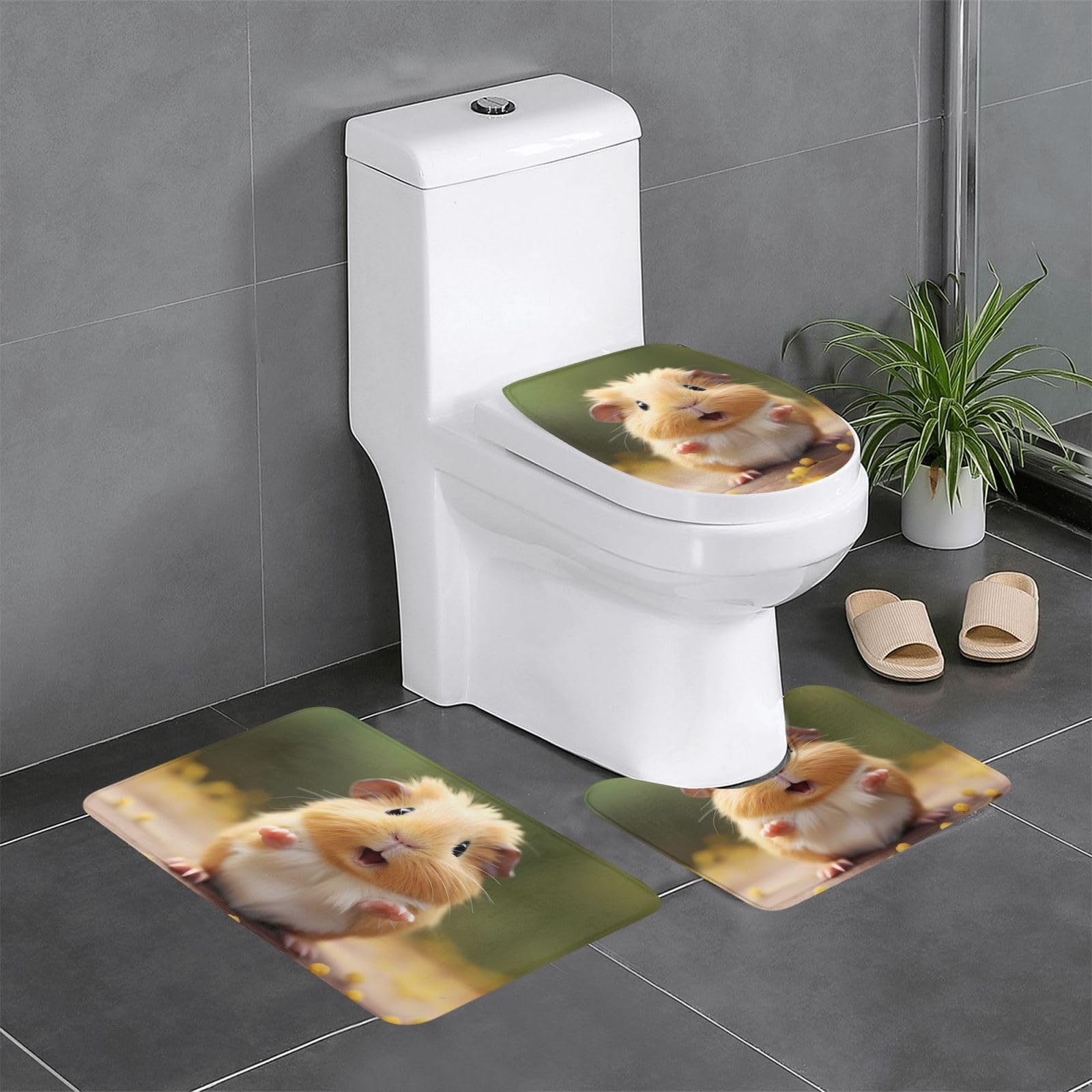 Tapis de salle de bain motif cochon d'Inde - Lot de 3 pièces 61x40 cm