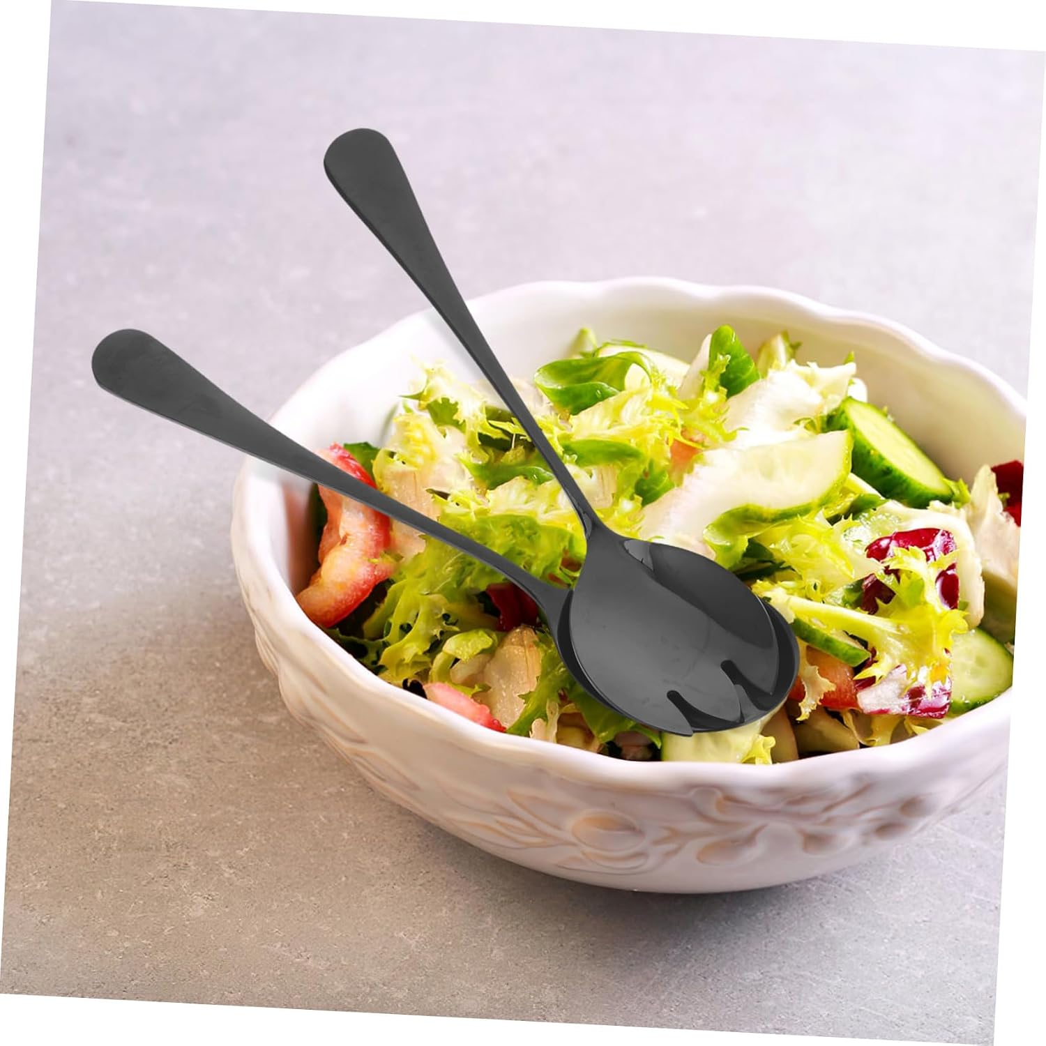 Xmas Salad Servers Set Stainless Steel, Black Serving Utensils