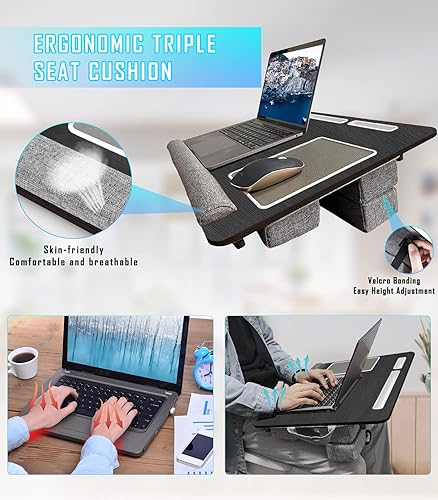 Miniatura 3 de QUDODO Escritorio de regazo escritorio de cama grande, mesa plegable de 17 pulgadas con reposamuñecas ajustable de doble cojín y alfombrilla para