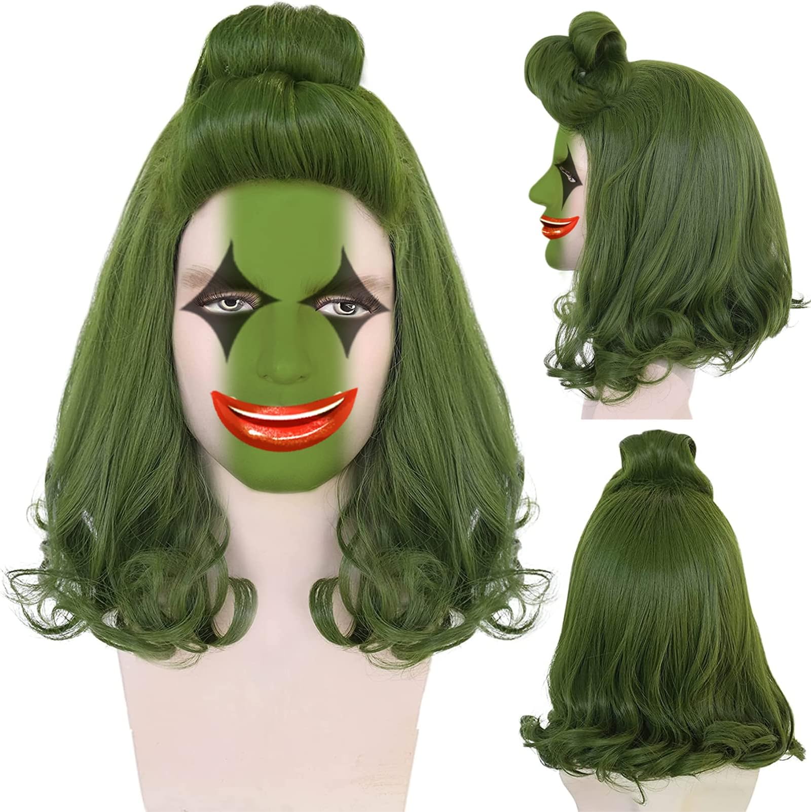 ANOGOL Wig +Green Wig for Men Short Wavt Cosplay Wig Synthetic Hair Wigs Green Wig Male