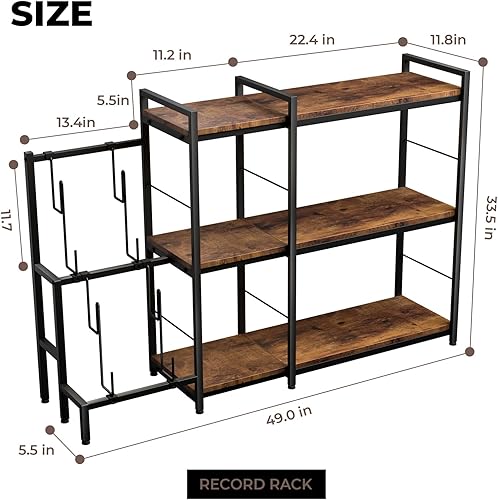 Miniatura 2 de Loomie Soporte grande para tocadiscos de esquina con almacenamiento de vinilo para estéreo, soporte giratorio de 3 niveles con soporte de exhibición