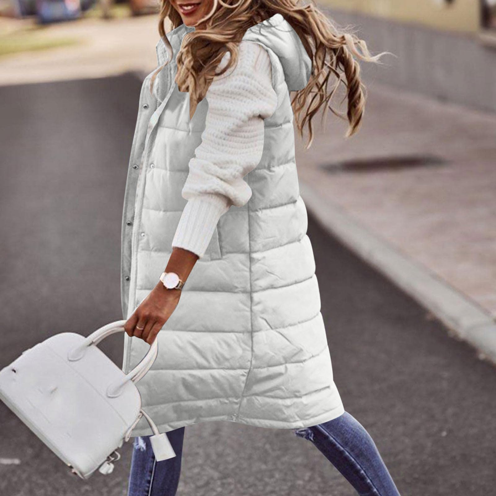 Chalecos acolchados con capucha para mujer, chaleco acolchado térmico con cremallera completa, para otoño e invierno, calentador de cuerpo al aire libre, longitud media, botones, sin mangas, chaleco