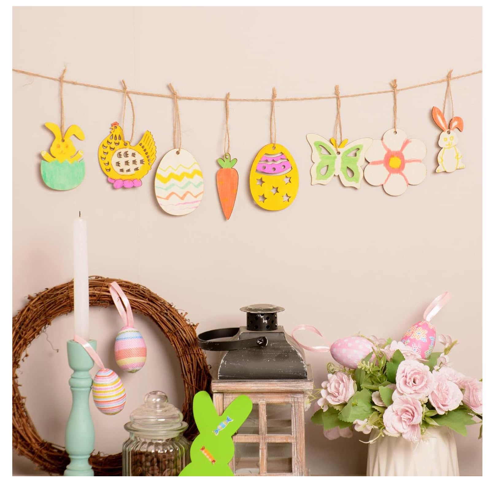 Set Decorazioni Pasquali In Legno, 264 Pezzi Fai-da-te, Con Ciondoli A Forma Di Uovo, Coniglietto, Carota, Penne Acquerello, Pompon E Campanelli – Attività Creativa Per Bambini - 5