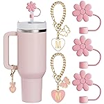 ANLABESY Compatible with Stanley Cup Accessories, 3PCS Hot Pink Straw Toppers for Stanley Cup Straw Cover Cap, 2PCS Cute Letter for 30&40 Oz Tumbler with Handle(M)