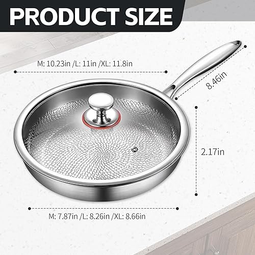 Miniatura 7 de PakaLife Sartén de titanio con martillo y tapa, utensilios de cocina profesionales de titanio y acero inoxidable de 10.23 pulgadas, juego de ollas y