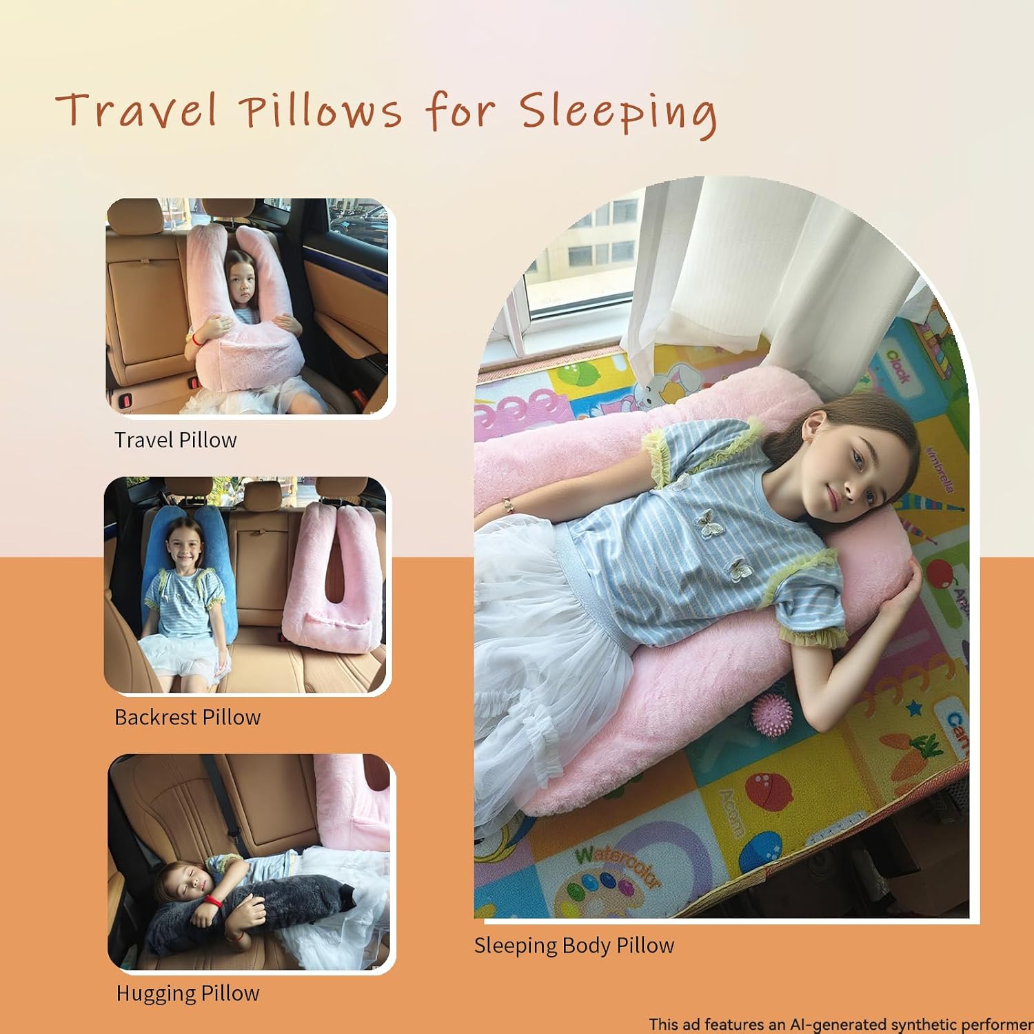 Car Pillow for Kids & Adults, U-Shaped Soft Car Travel Pillow for Sleeping, Head & Neck Support Pillow for Car Seat, Ideal for Road Trips and Long Car Rides, Grey