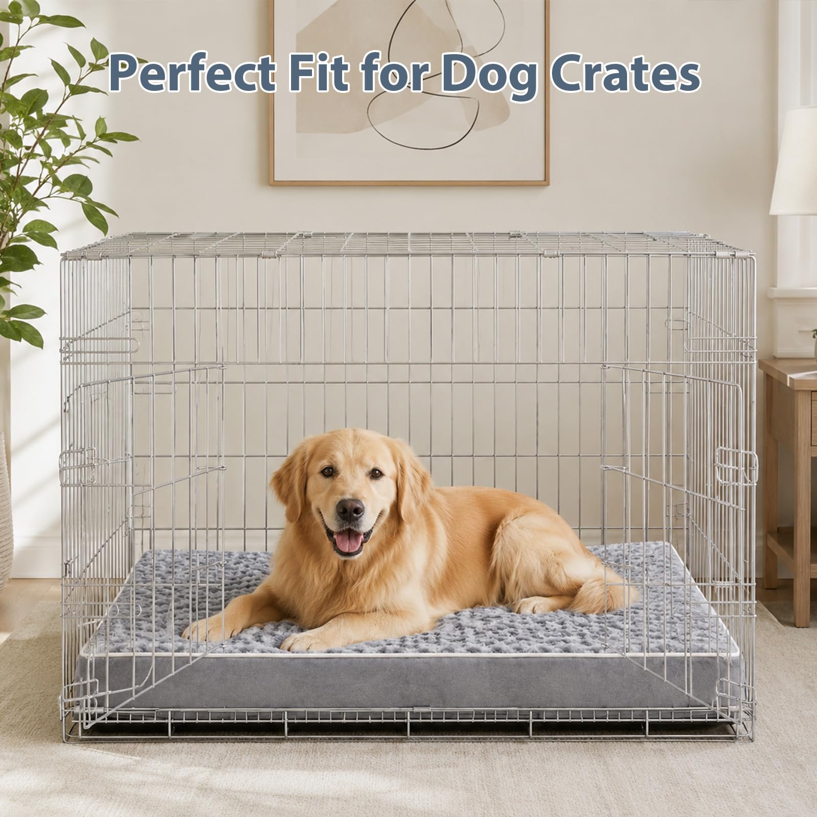 WNPETHOME Cama ortopédica para perros, cama para mascotas para perros grandes, espuma de caja de huevos, felpa rosa suave, funda extraíble impermeable