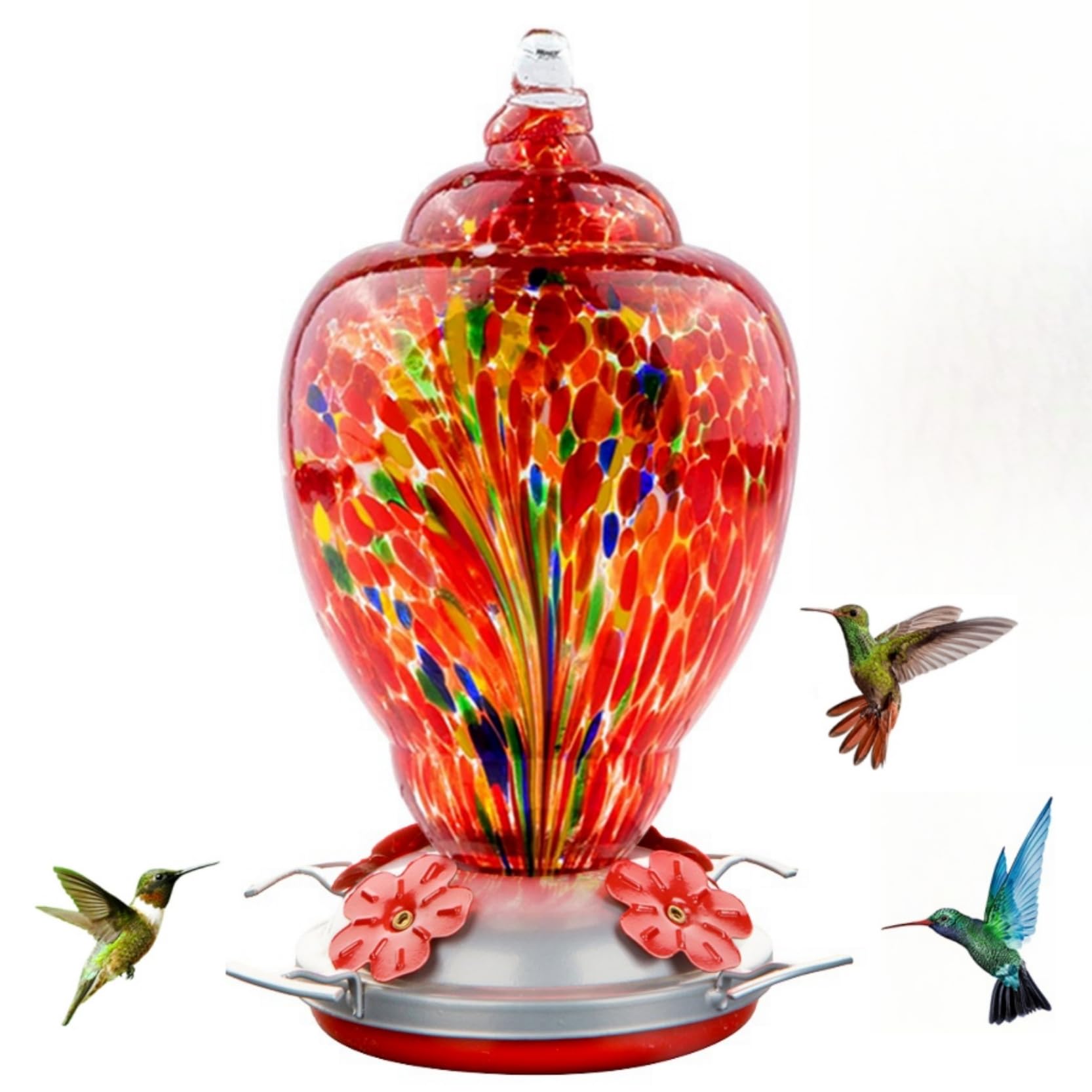 REZIPO Hummingbird Feeder Hand Blown Glass Bird Feeder for