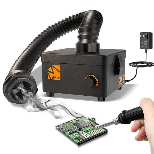 M-T Solder Fume Extractor, 80W 168m³/h Strong Suction Smoke Absorber with Carbon or HEPA Filter, 3-Speed Adjustment for Soldering, Welding, 3D Printing