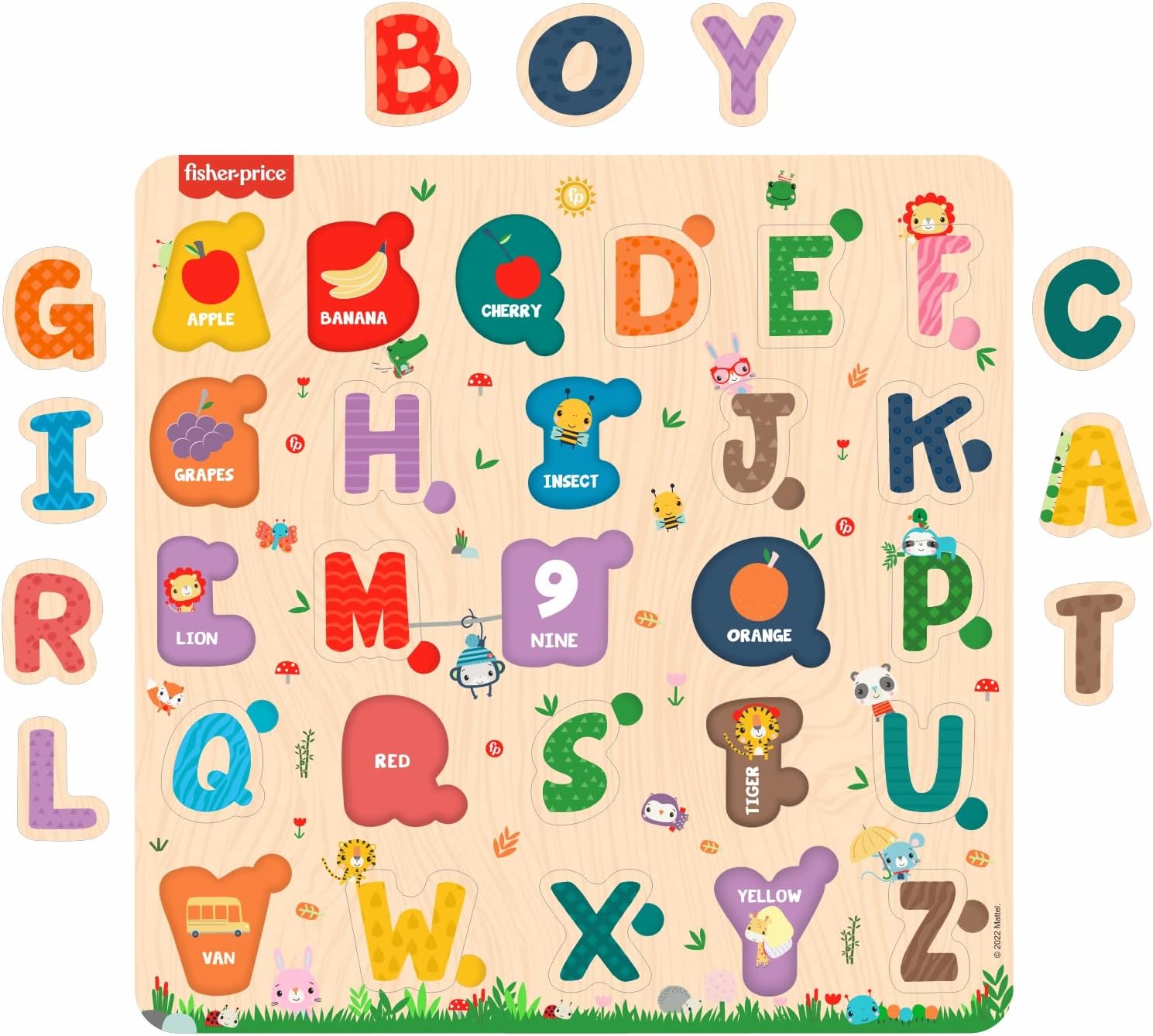 Fisher-Price Wooden Alphabets Montessori Educational Pre-School Puzzle Toy for Kids (12X12 Inches)