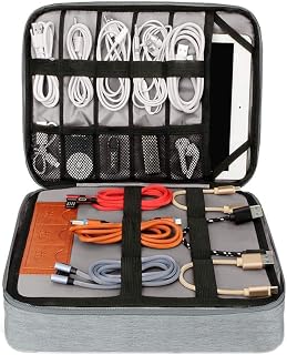 Cable Organiser Bag, Travel Electronic Bag, Electronics Accessories Organiser, Cable Bag Organiser, Charging Cable Organiser, Travel Organiser, Charging Cable Bag (28.5 x 23 x 6 cm, Grey)