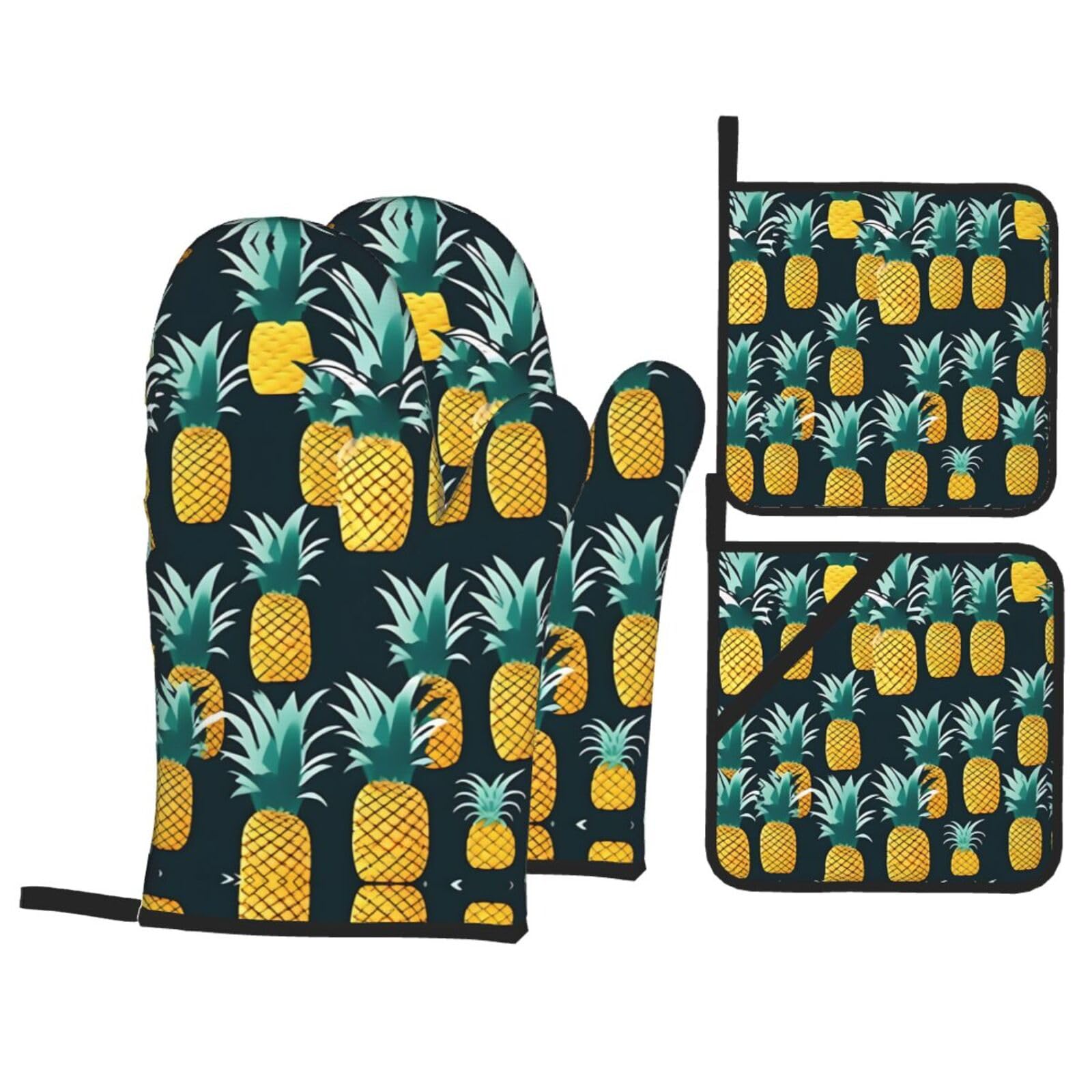 Pineapple Print Oven Microwaving Waterproof Kitchen Gloves for Baking Grilling Holiday Cooking