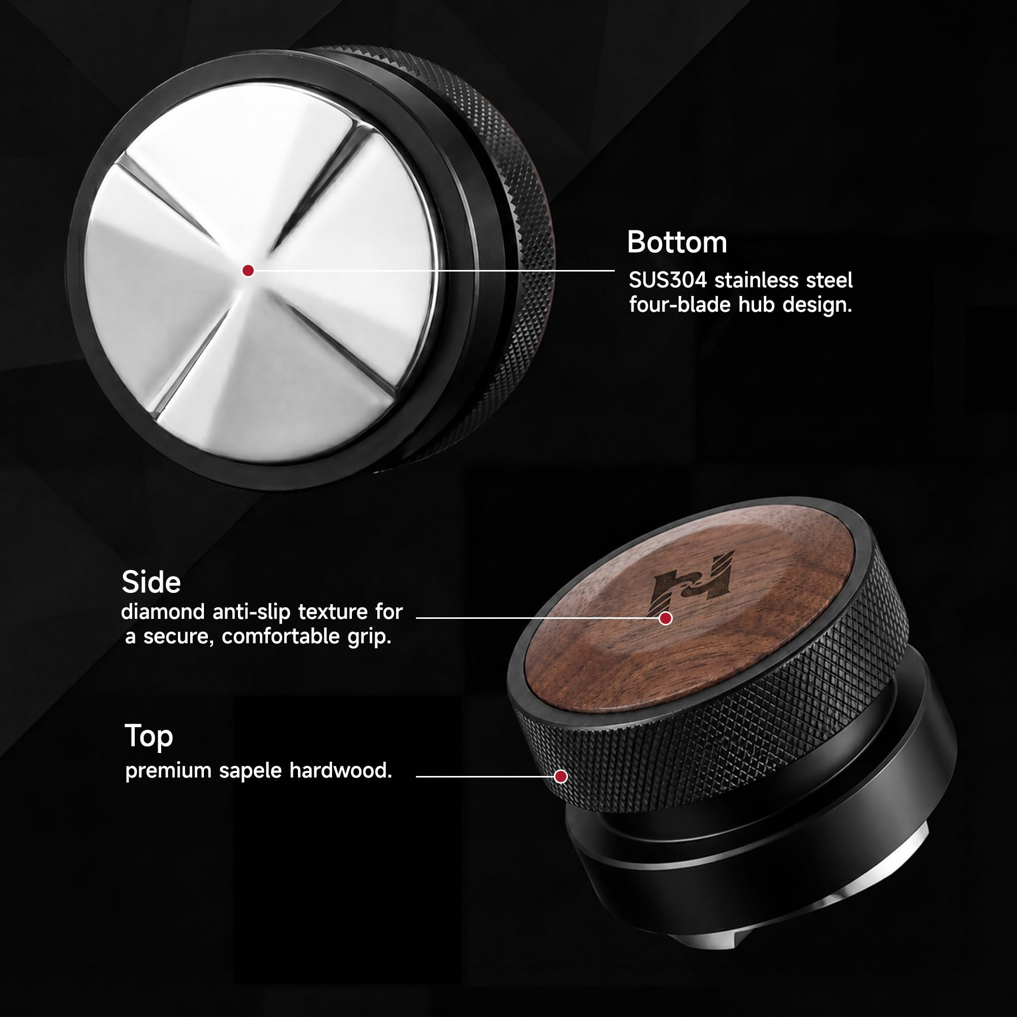 HiBREW Distribuidor de espresso basado en gravedad de 58,5 mm, distribución autonivelante, se adapta a todos los portafiltros sin fondo de 58 mm, aluminio anodizado con base de acero inoxidable de 4