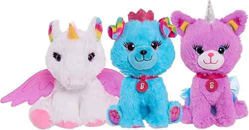 Barbie Juego de 3 piezas de peluche para mascotas con unicornio, gatito unicornio y cachorro princesa