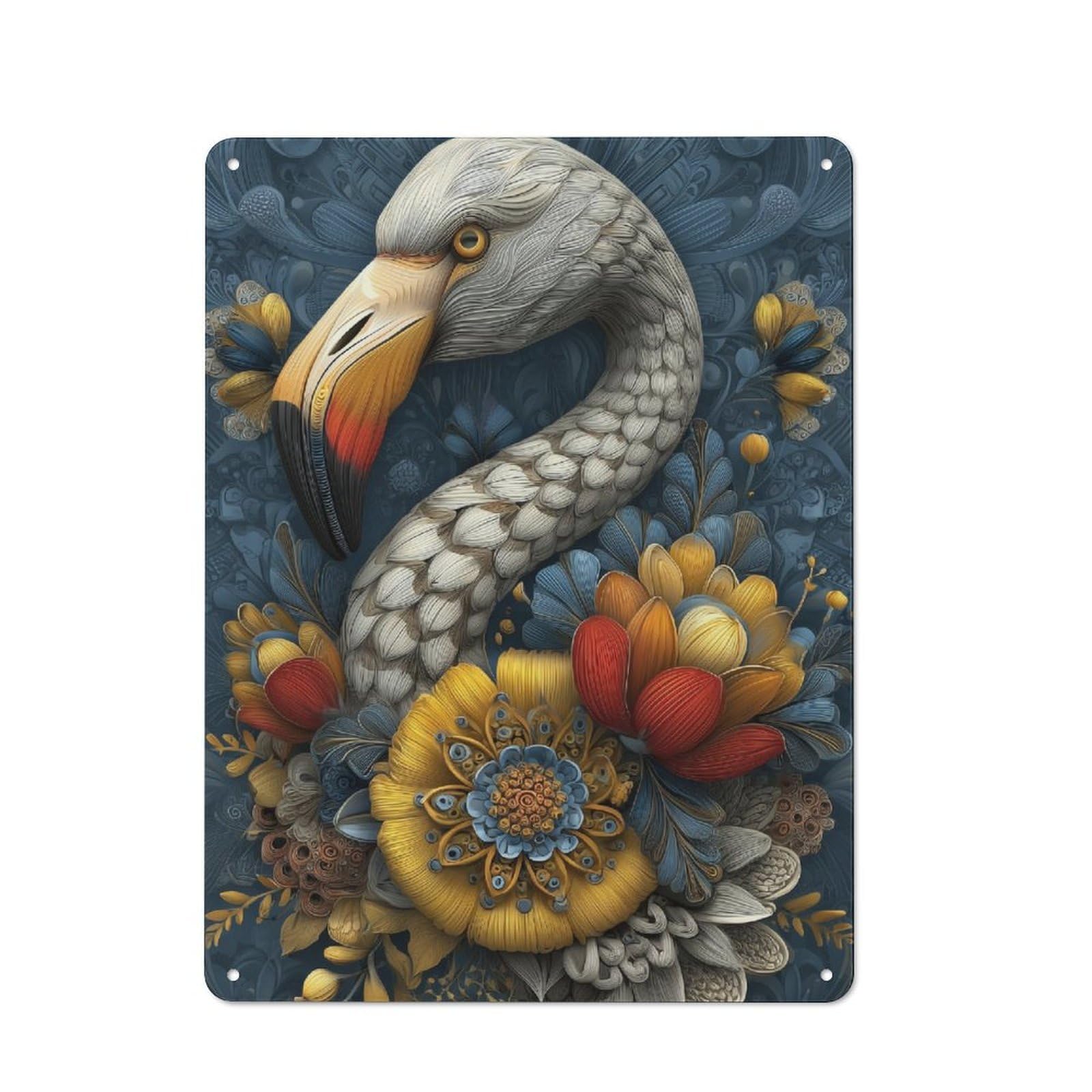 Junmoney Flamingo Floral Artistry Metal Wall Art Sign With Design 40X30cm, Vintage Vintage Wall Decor For Living Room, Hallway, Kitchen Or Cafe