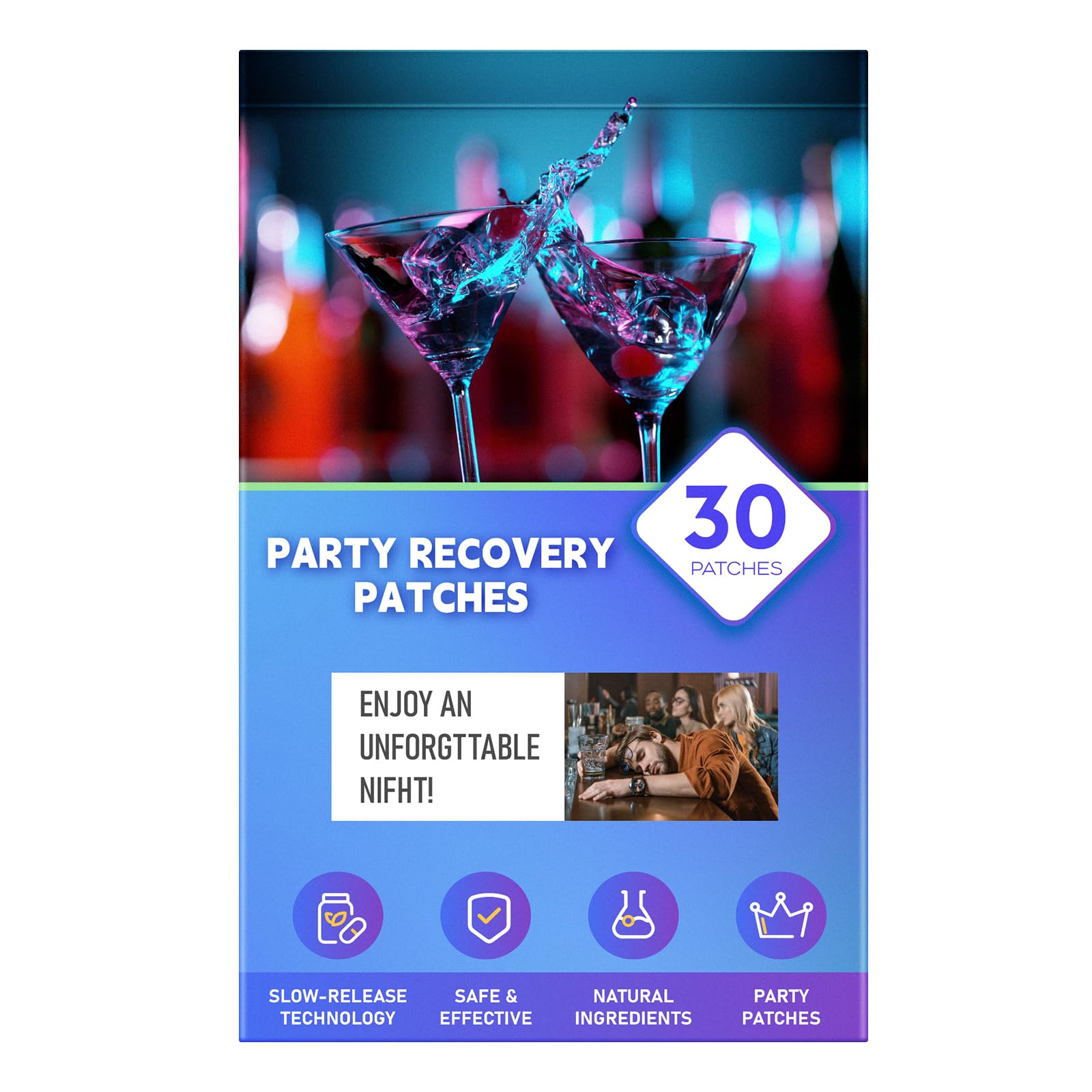 Recovery Patches 30 Pack - Enjoy No Regret Night and Wake Up Refreshed, Natural Formulas, for Enhanced Mornings, for Men and Women with, Blue - 11