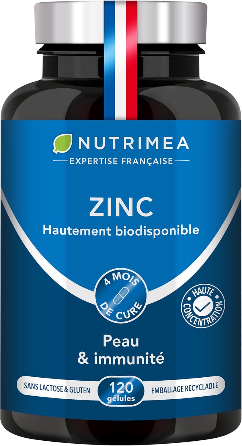 ZINC Citrate – 100% Pure Formula – High Absorption – Helps Fight Acne – Provides 40 mg of Including 12.5 mg of Zinc Element (Zn) – 120 Vegan Capsules – Nutrimea – Made in France