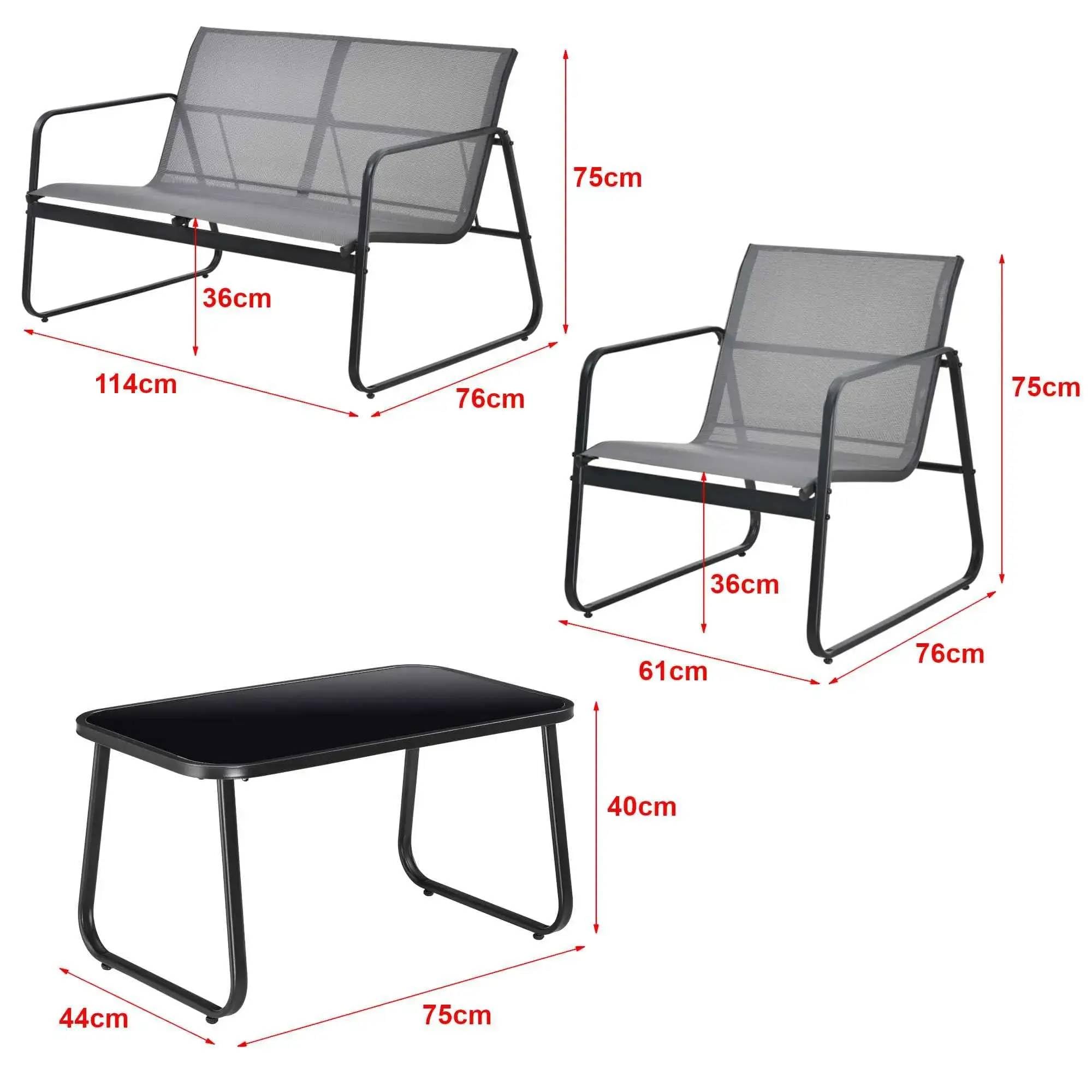 Megashopitalia Set Salotto da Giardino Con Divanetto 2 Poltrone Tavolino da Caffè Piano in Vetro