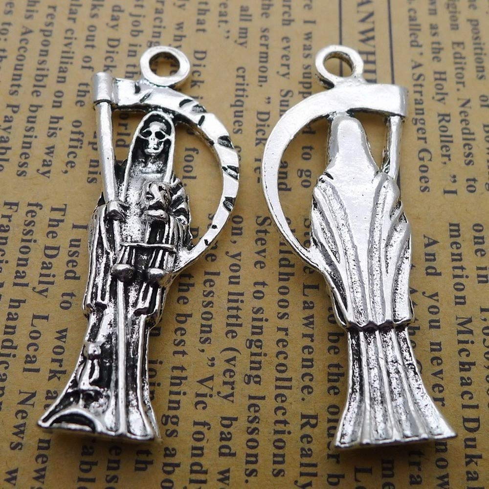 10Pcs Grim Reaper Charms 18mm x 48mm DIY Jewelry Making Pendant Antique Silver