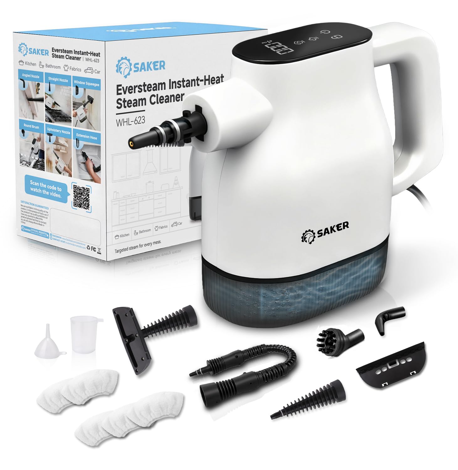 Saker EverSteam Instant-Heat Steam Cleaner for Home 15s Heat-up Handheld Steam Cleaner Lightweight Portable Continuous Refill Steamer for